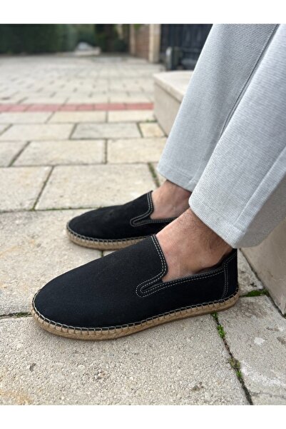 by selvi Lukka Shoes Daisy Men's Faux Leather Black Elastic Espadrille