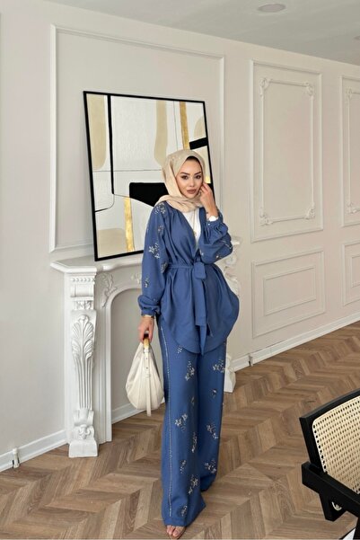 Safgiyim44 Embroidered Kimono Suit-Indigo