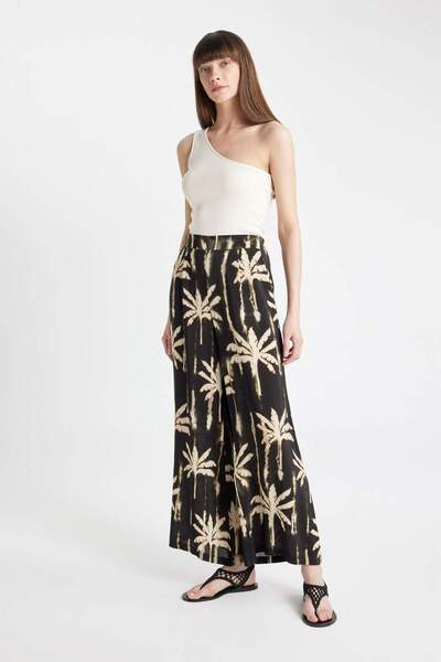 DeFacto Maroken Kumaş Pantolon Culotte Desenli Beli Lastikli Geniş Paça Uzun Boy C9118AX24SM