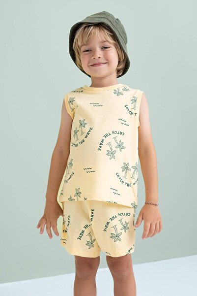 DeFacto Erkek Bebek 2li Takım Palmiye Desenli Kolsuz Tişört Şort C9198A524SM