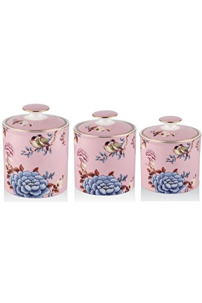LAMEDORE Floral Pink 3 lü Porselen Baharatlık Baharat Takımı Kavanoz