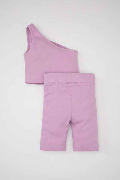 DeFacto Lányok 2 részes szett bordázott camisole egyvállas blúz leggings D0179A824HS