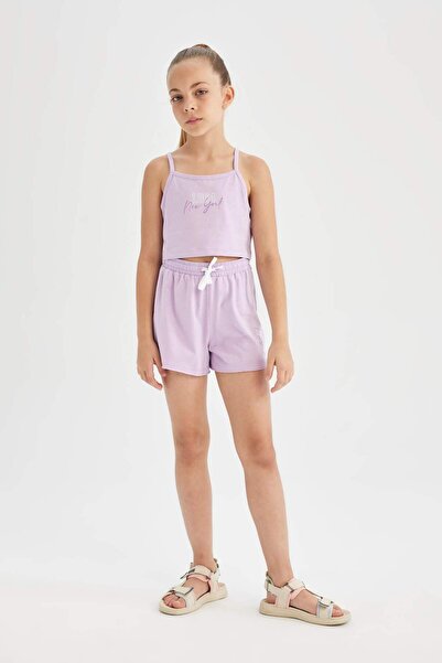 DeFacto Girls' 2-Piece Set Printed Thin Strap Tank Top Shorts D0066A824Hs