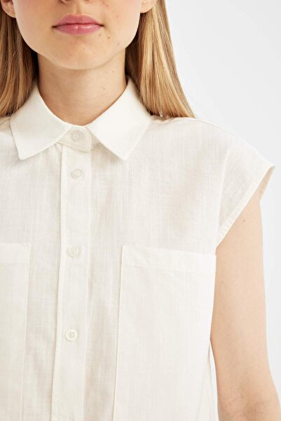 DeFacto Oversize Geniş Kalıp Flamlı Pamuk Kolsuz Gömlek D0358AX24SM