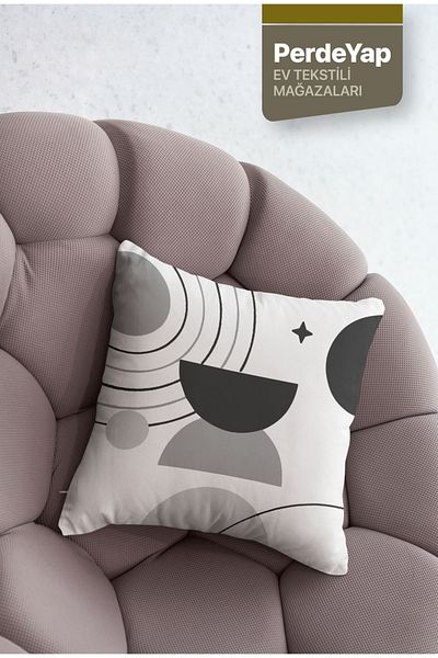 PerdeYap1980 Modern Monochrome Geometric Patterned 4-Piece Digital Printed Throw Pillow Cover 43 X 43 cm Black-Grey