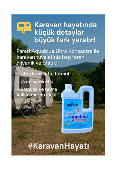 Burkimsan Pareth Aquablue – Karavan ve Tekne Tuvalet Kimyasalı | 1 Litre Ultra Konsantre (Mavi)