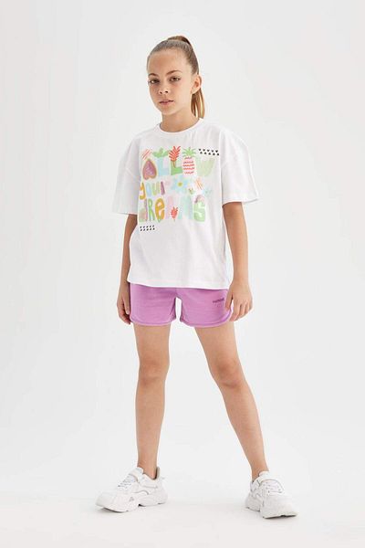 DeFacto Girls Oversize Wide Fit Crew Neck Printed Short Sleeve T-Shirt C6039A824Sm
