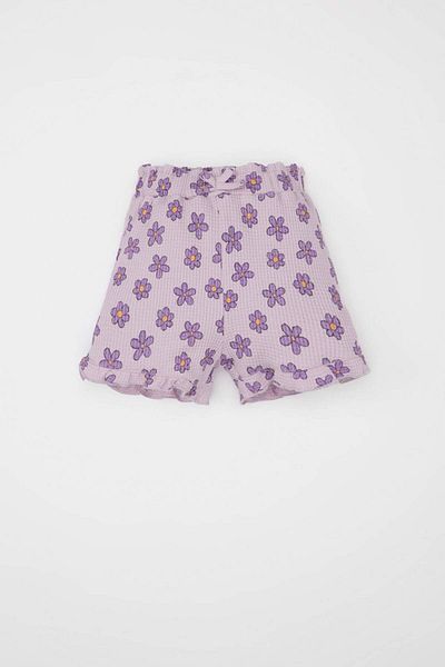DeFacto Floral Print Waffle T-Shirt and Shorts 2 Pieces Set for Baby Girl - C8667a524sm