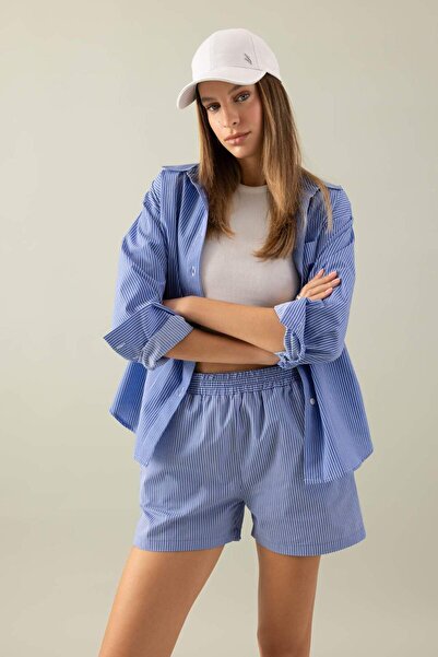 DeFacto Cămașă oversize cu mânecă lungă din popelin cu dungi late C8751ax24sm