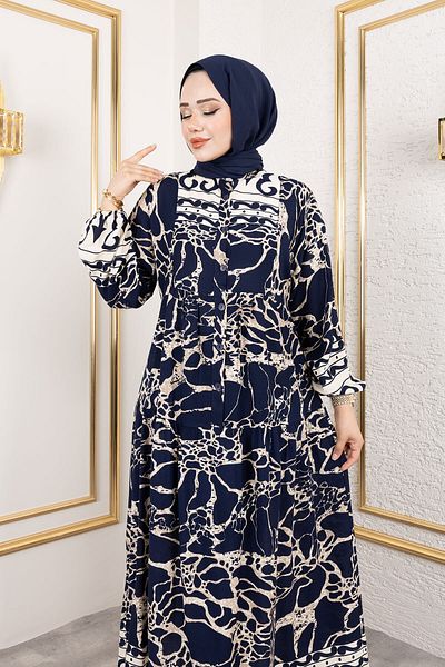 Tesettür Dünyası Authentic Viscose Dress Tsd250202 Navy Blue