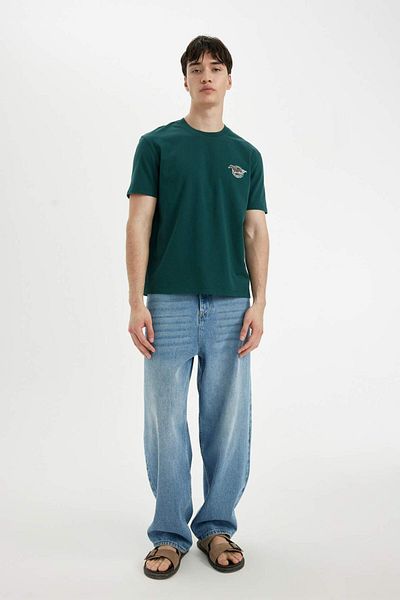 DeFacto 100% Cotton Regular Fit Crew Neck Back Printed Short Sleeve T-Shirt C5672Ax24Hs