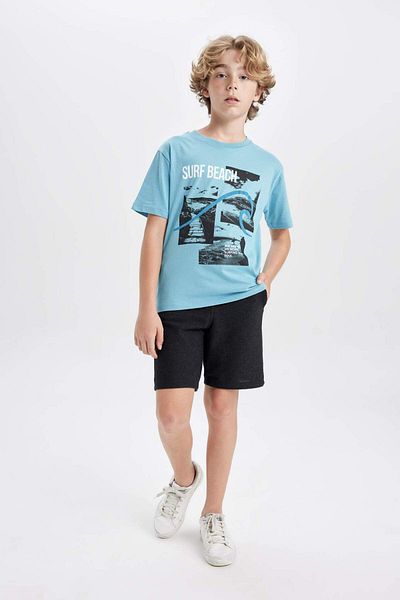 DeFacto Boys' 2-Piece Set Printed Short-Sleeved T-Shirt Top with Elastic Waist Shorts C9857A824Hs