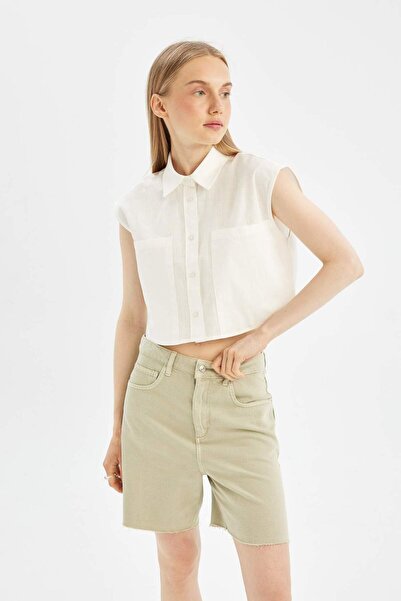 DeFacto Oversize Geniş Kalıp Flamlı Pamuk Kolsuz Gömlek D0358AX24SM