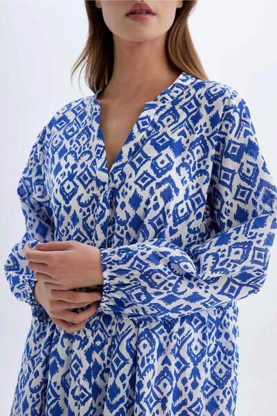 DeFacto Φόρεμα με μοτίβο μακρυμάνικο Maxi Beach-Fall in Love B5790AX24SM