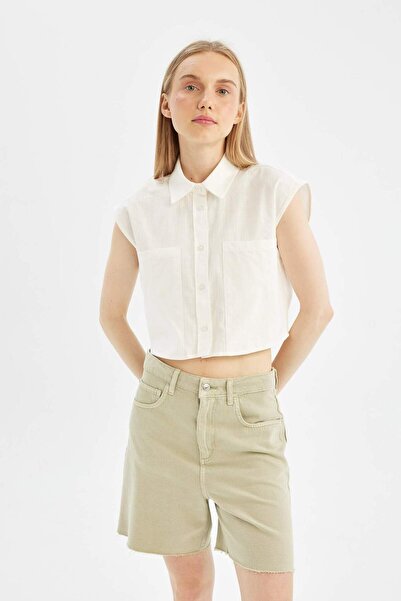 DeFacto Oversize Geniş Kalıp Flamlı Pamuk Kolsuz Gömlek D0358AX24SM