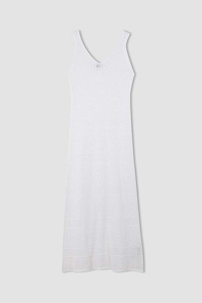 DeFacto Rochie midi albă, fără mâneci, croșetată D3325AX24SM