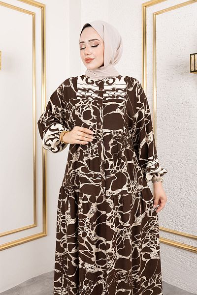 Tesettür Dünyası Rochie autentică din viscoză TSD250202 maro