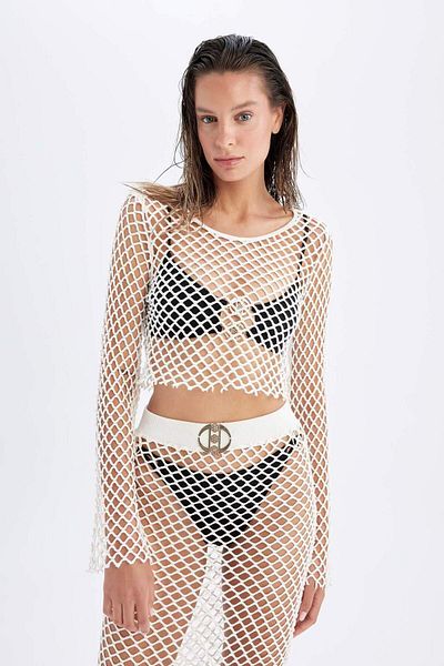 DeFacto Declara x DeFacto Beach Top Crop Long Sleeve Mesh - C5815AX24HS