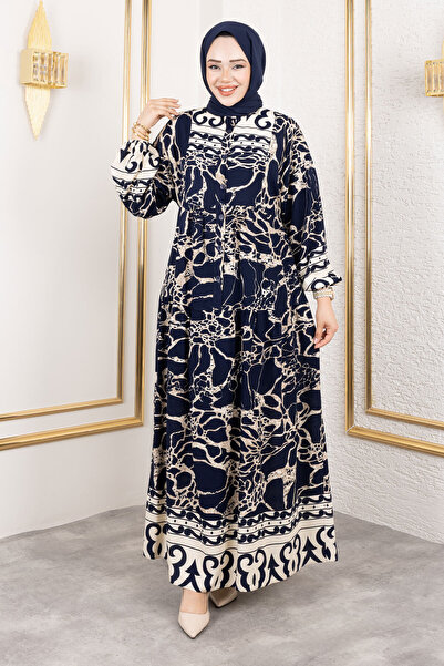 Tesettür Dünyası Otantik Viskon Uzun Tesettür Elbise TSD250202 Lacivert