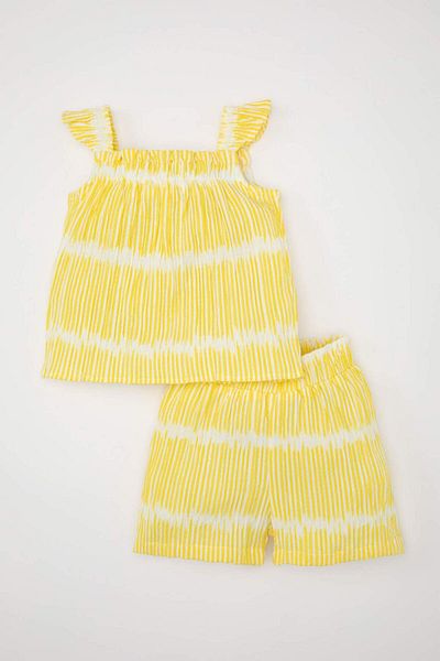 DeFacto 2-Piece Set for Baby Girl - Striped Crinkle Blouse and Rubber Waist Shorts C9482A524Sm