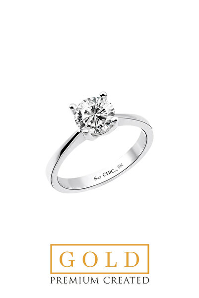 So CHIC... Beyaz Altın Sertifikalı Premium Created Taşlı Round Kesim Tektaş Yüzük
