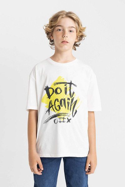 DeFacto Tricou cu mânecă scurtă imprimat cu decolteu rotund supradimensionat pentru băiat C6280a824hs