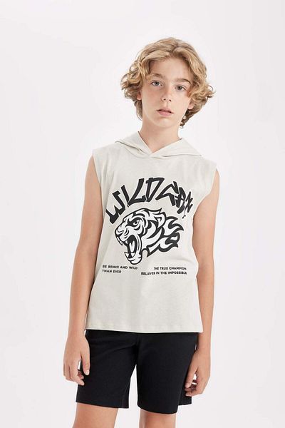 DeFacto Boy's Hooded Printed Tank Top - C5104A824HS