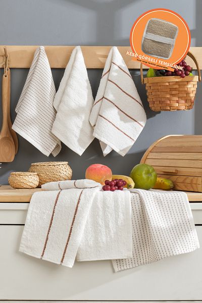 Rebeka Home Collection Set Prosoape Bucatarie Sophia Crem 6 Piese - 30x50 Cm Prosoape pentru maini si fata