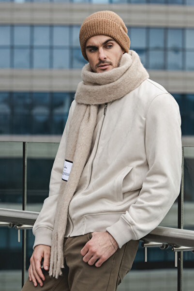 Nordbron Γυναικείο μπεζ μακρύ κασκόλ με λεπτομέρεια με φούντα, πλεκτό σάλι με υφή, μαλακό παχύρρευστο μακρύ χειμερινό εποχιακό πλεκτό Norgad