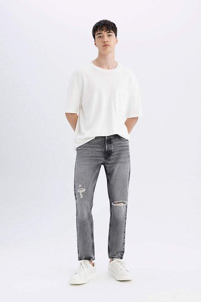 DeFacto 100% Cotton 90S Slim Fit Tight Fit High Waist Narrow Leg Ripped Detail Jean Pants C9829Ax24Sm