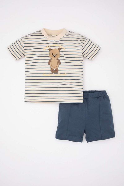 DeFacto Baby Boy 2 Piece Set Crew Neck Striped Short Sleeve T-Shirt Shorts C5860A524Sm
