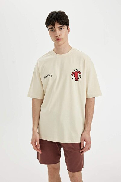 DeFacto Μπλουζάκι Keith Haring Oversize Fit Crew με κοντό μανίκι C8586AX24SM