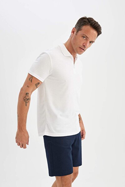 DeFacto Nové základní tričko Regular Fit na zip s krátkým rukávem C5586AX24SM