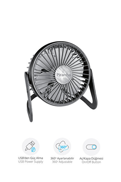 Piranha 5566-S USB'den Güç Almalı 360° Ayarlanabilir Masaüstü Mini Fan Vantilatör / Kısa Mesafe Kullanımı