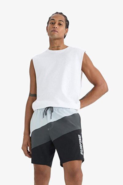 DeFacto DeFactoFit Regular Fit Baskılı Esnek Dokulu Sporcu Kısa Boy Deniz Şortu B5997AX24HS