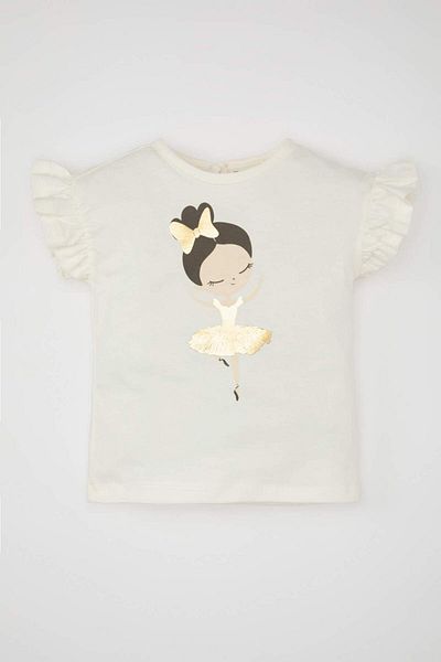 DeFacto Baby Girl Crew Neck Ballerina Printed Short Sleeve T-Shirt C8642A524Sm