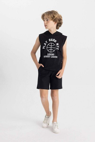 DeFacto Boy's Printed Sleeveless Hooded T-Shirt Shorts 2 Piece Set C7040A824Hs