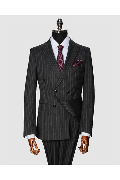 echol Ech. 2344 Textured Narrow Striped Double Breasted Suit