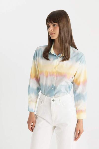 DeFacto Relax Fit Degrade Pamuklu Uzun Kollu Gömlek Tunik C9039AX24SM