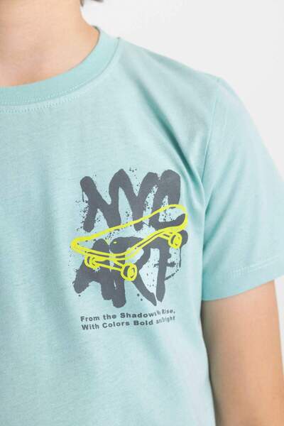 DeFacto Boy's Printed Short Sleeve T-Shirt - Crew Neck C6887A824HS