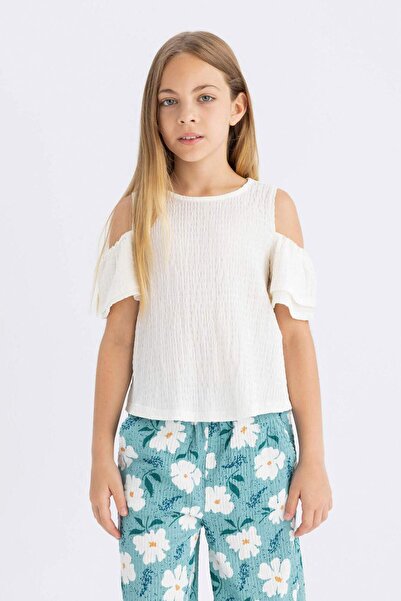 DeFacto Κοντομάνικο μπλουζάκι για κορίτσια με λαιμόκοψη C6890A824SM