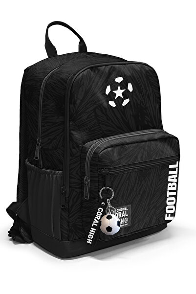 Coral High Black Football Patterned School Backpack 23698