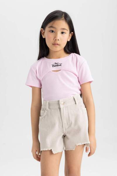 DeFacto Κοριτσίστικο κοντομάνικο μπλουζάκι 2 τεμαχίων με ραβδώσεις 24 ετών 801007397