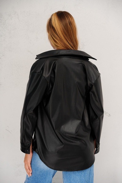 İLKCET MODA Γυναικείο πουκάμισο από συνθετικό δέρμα διπλής τσέπης