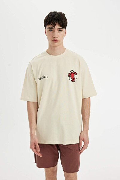 DeFacto Μπλουζάκι Keith Haring Oversize Fit Crew με κοντό μανίκι C8586AX24SM