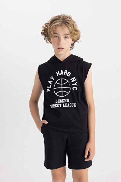 DeFacto Fiú 2 részes készlet - Nyomtatott ujjatlan kapucnis póló és rövidnadrág C7040a824hs