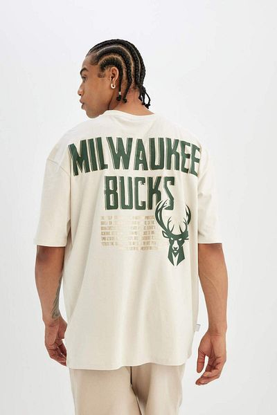 DeFacto Tricou cu mânecă scurtă DeFactoFit NBA Milwaukee Bucks Oversize Wide Fit Crew C4458AX24HS