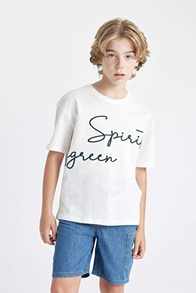 DeFacto Boy's Embroidered Oversize T-Shirt - Crew Neck, Short Sleeve C5084A824HS