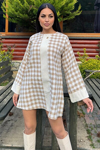 NEW LAVİVA Рокля с дължина до коляното, с широки маншети и шарка от кожа на норка, изработена от плат Chanel