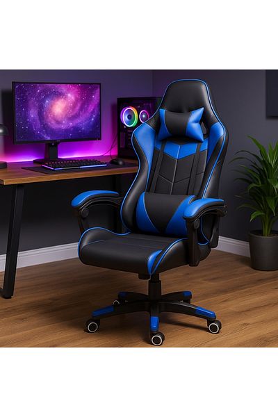 Zenga Scaun de gaming Extreme RX, piele sintetică, negru/albastru